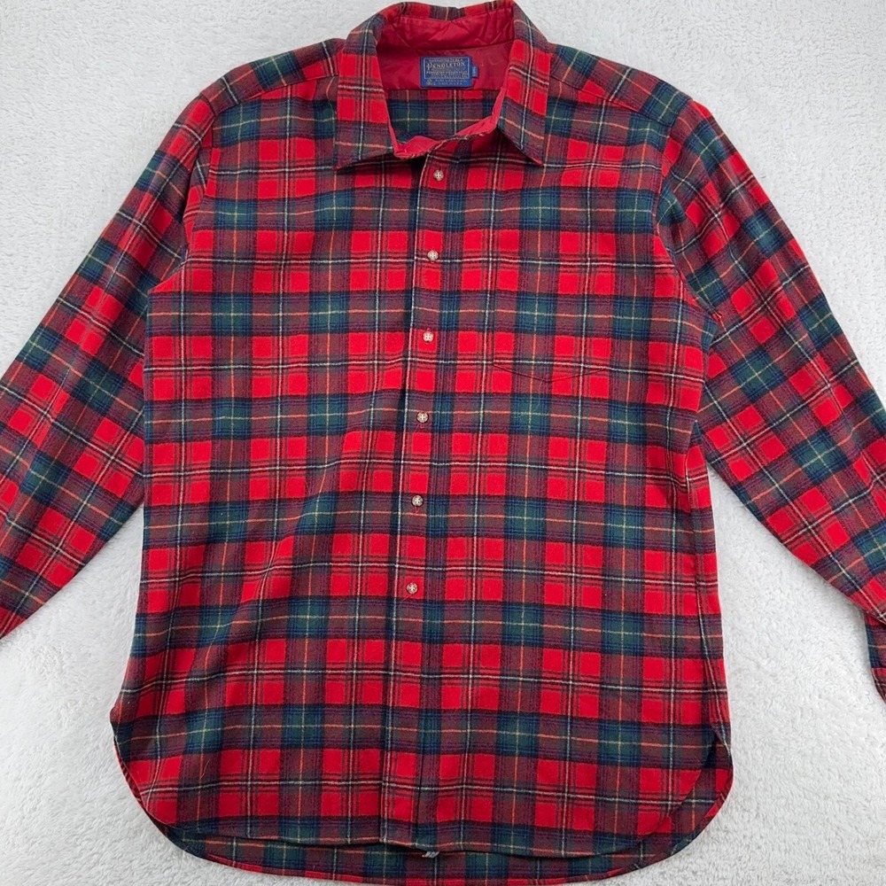 vintage 60s PENDLETON RED‎ PLAID WOOL SHIRT SIZE LARGE